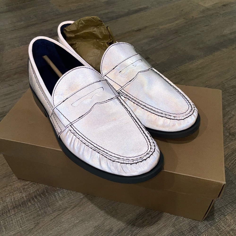 Cole Haan Monroe Silver 3M Reflective Silver Penny Loafers C11173 Men's Sz. 10 M